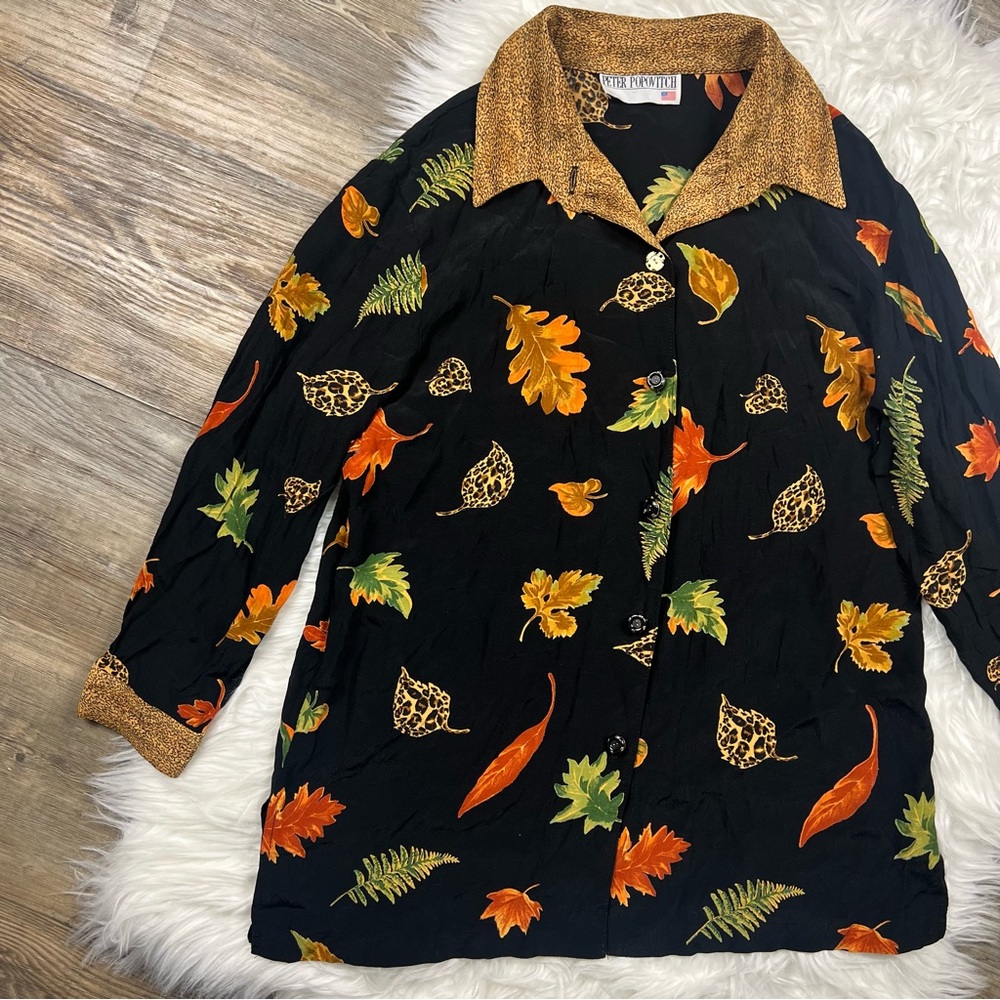Vintage Peter Popovitch Leaf Print Button Down Shirt
